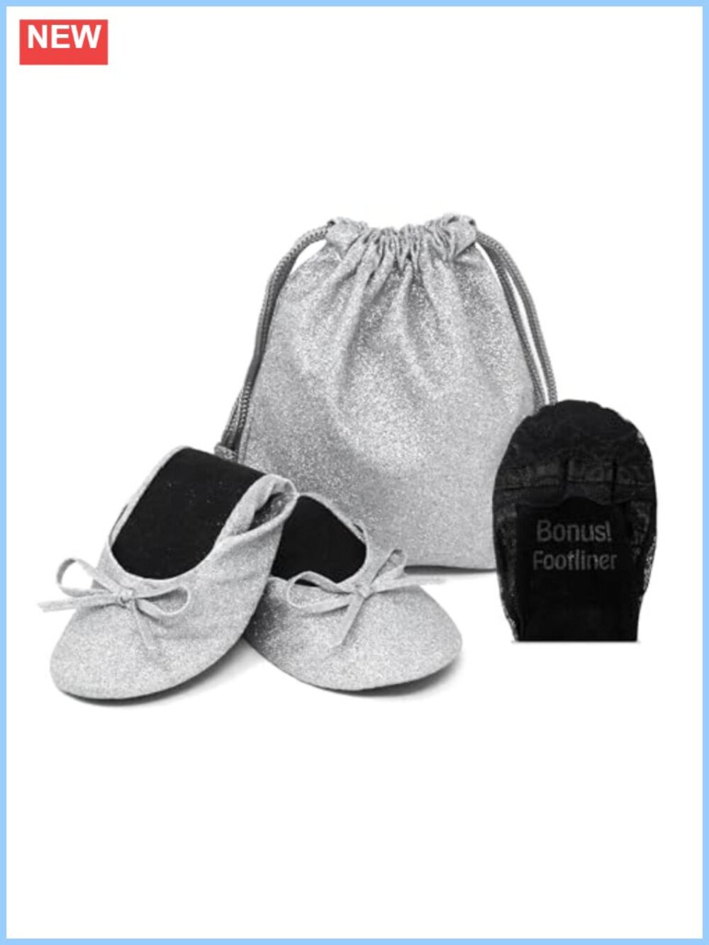 Foldable Glitter Ballet Flats for Women with Pouch
